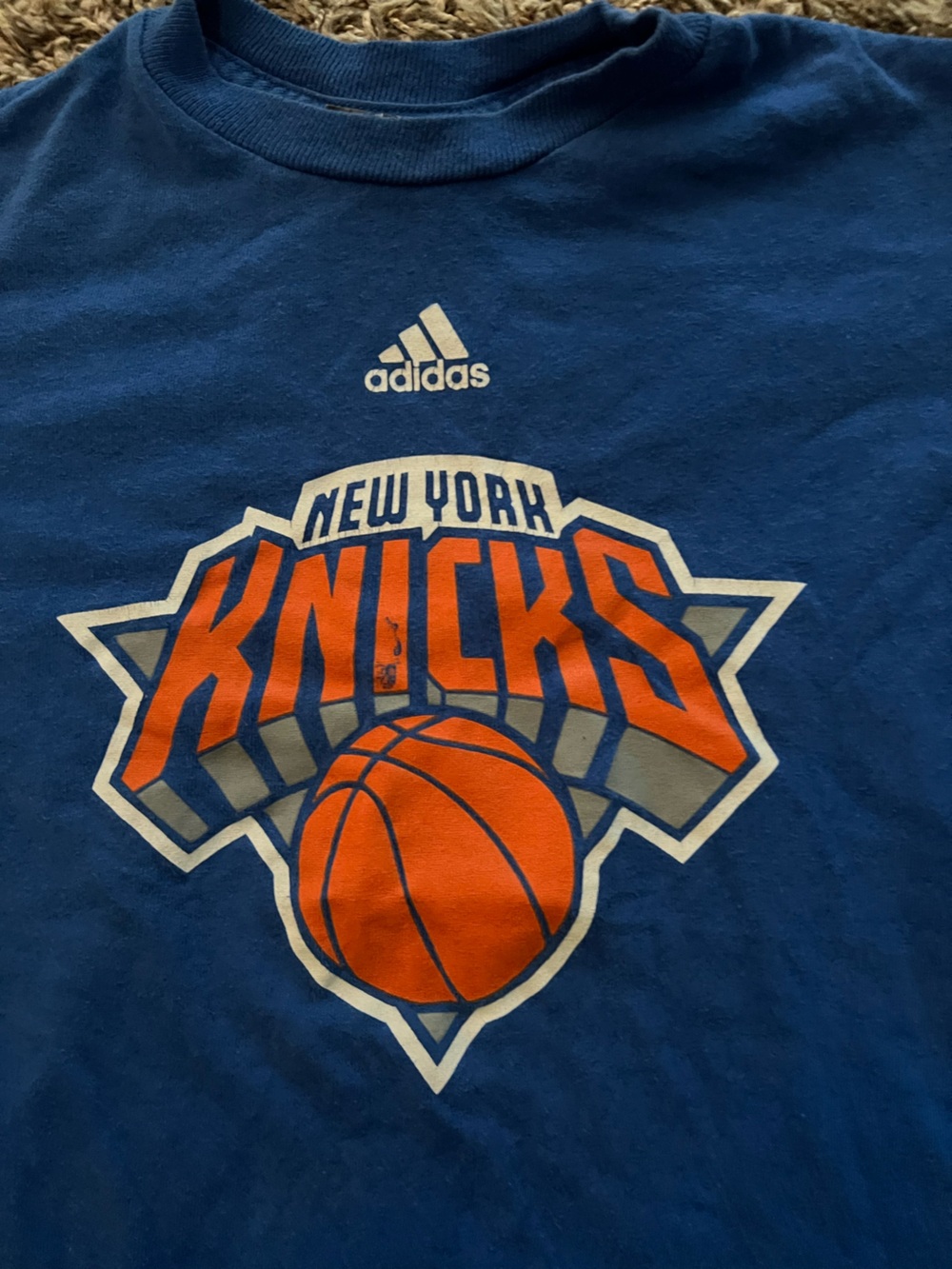 adidas Blue Tee with Orange New York Knicks Graphic